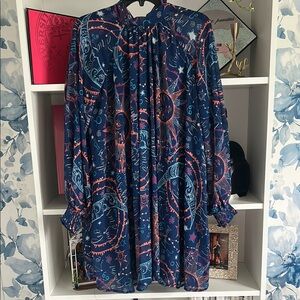 Zodiac Print Long Sleeve Shift Dress